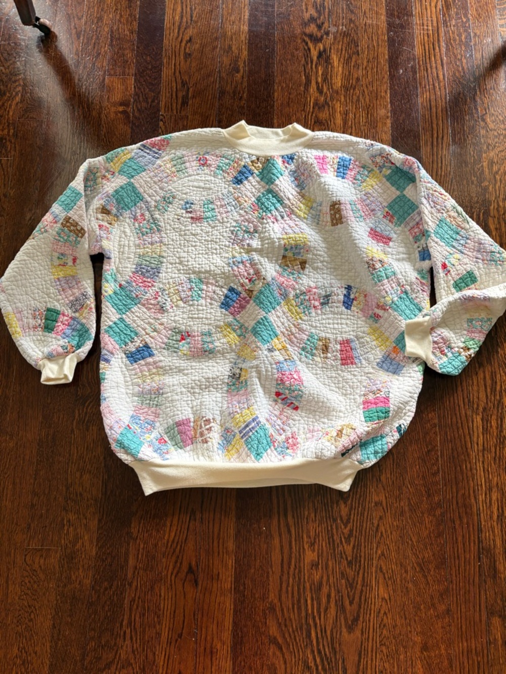 Hand Quilted Double Wedding Ring Women's Pullover Sweater sweatshirt Top